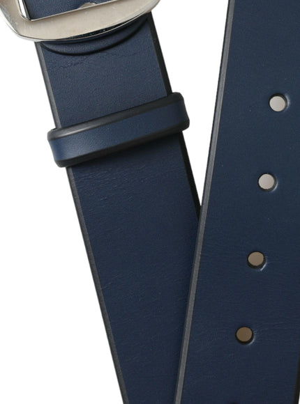 Dolce & Gabbana Blue Calf Leather Silver Metal Buckle Belt - Ellie Belle