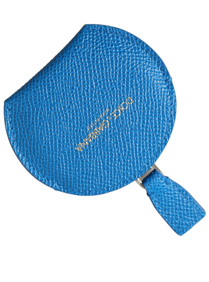 Dolce & Gabbana Blue Calfskin Leather Round Logo Hand Mirror Holder - Ellie Belle