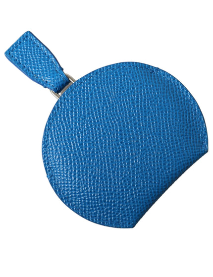 Dolce & Gabbana Blue Calfskin Leather Round Logo Hand Mirror Holder - Ellie Belle
