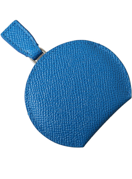 Dolce & Gabbana Blue Calfskin Leather Round Logo Hand Mirror Holder - Ellie Belle