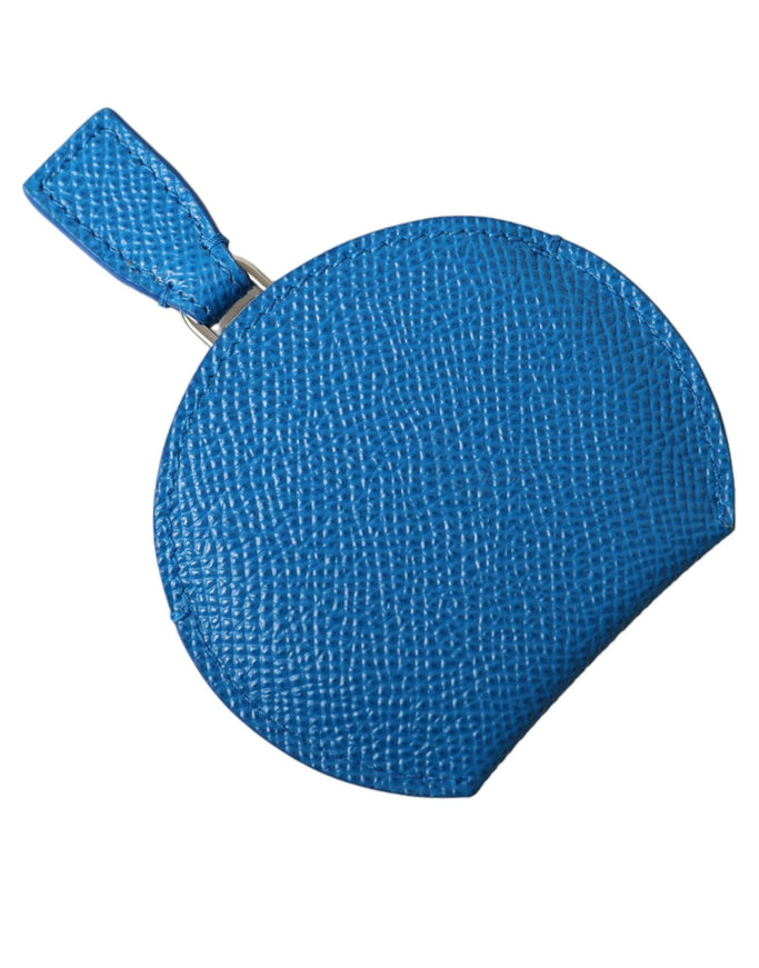 Dolce & Gabbana Blue Calfskin Leather Round Logo Hand Mirror Holder - Ellie Belle