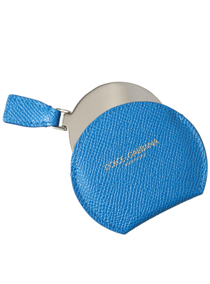 Dolce & Gabbana Blue Calfskin Leather Round Logo Hand Mirror Holder - Ellie Belle