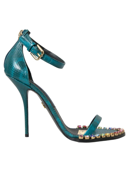 Dolce & Gabbana Blue Exotic Leather Crystal Sandals - Ellie Belle