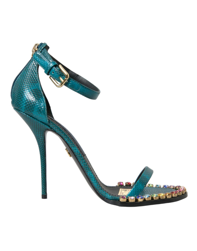 Dolce & Gabbana Blue Exotic Leather Crystal Sandals - Ellie Belle