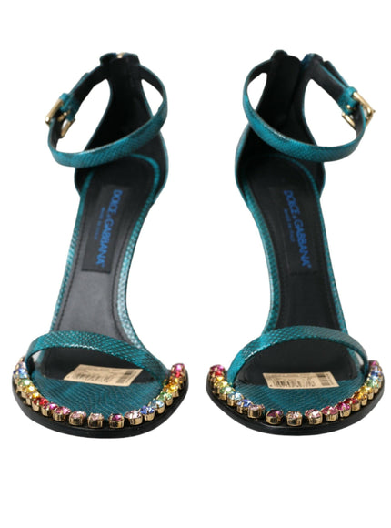 Dolce & Gabbana Blue Exotic Leather Crystal Sandals - Ellie Belle