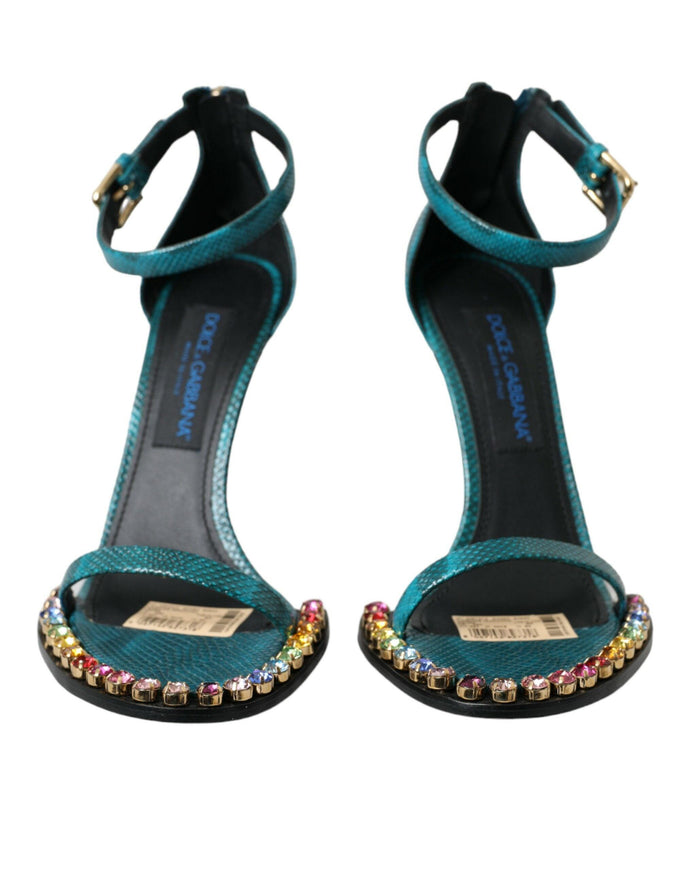 Dolce & Gabbana Blue Exotic Leather Crystal Sandals - Ellie Belle