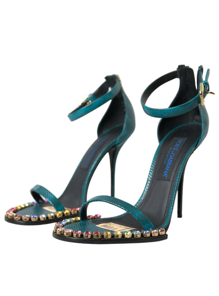 Dolce & Gabbana Blue Exotic Leather Crystal Sandals - Ellie Belle