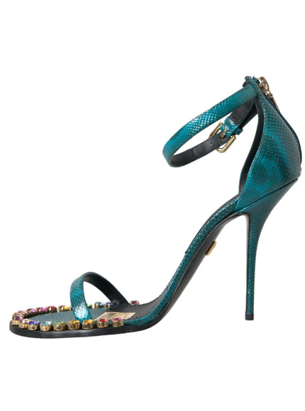 Dolce & Gabbana Blue Exotic Leather Crystal Sandals - Ellie Belle