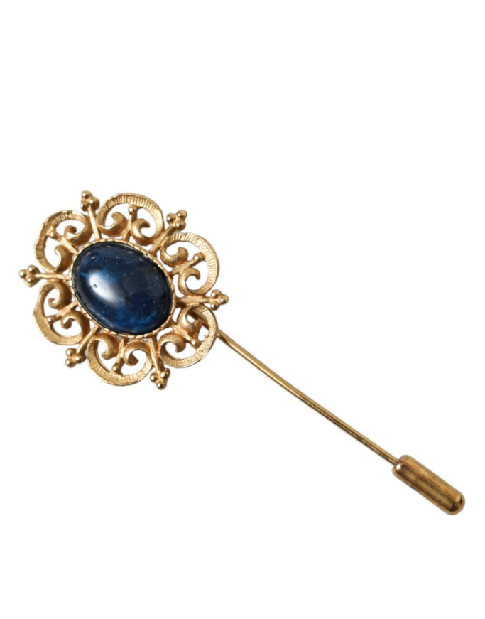 Dolce & Gabbana Blue Gold Tone Lapel Pin Brooch - Ellie Belle