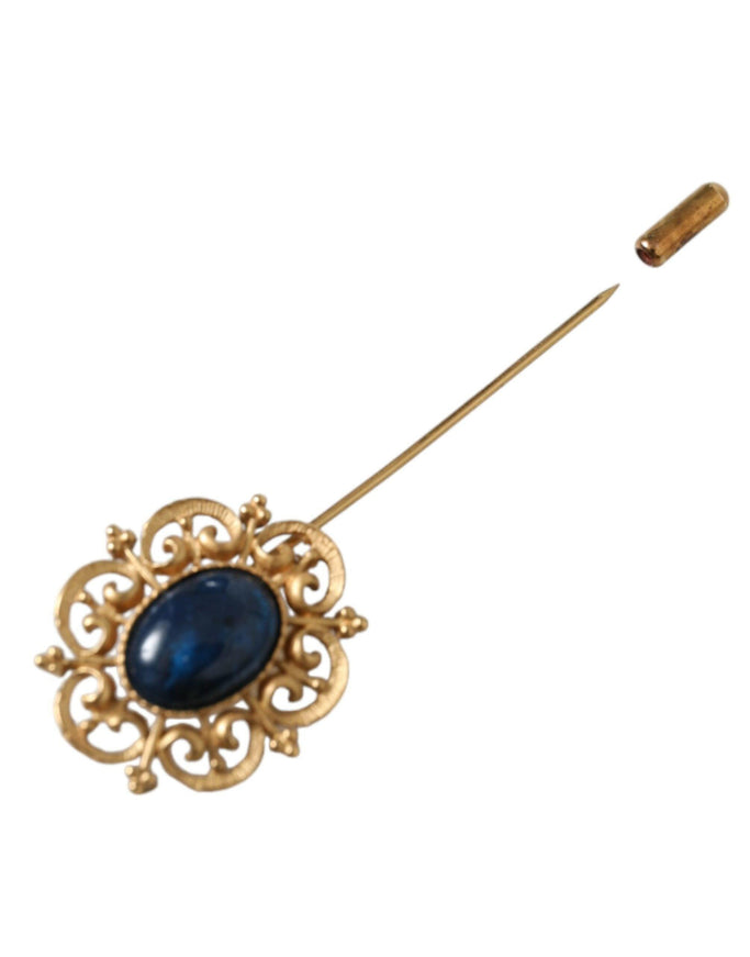 Dolce & Gabbana Blue Gold Tone Lapel Pin Brooch - Ellie Belle