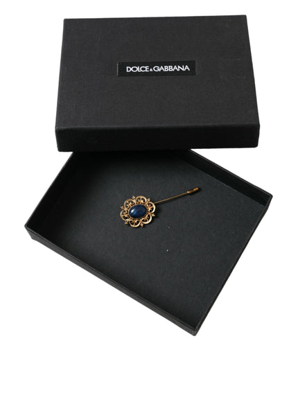 Dolce & Gabbana Blue Gold Tone Lapel Pin Brooch - Ellie Belle