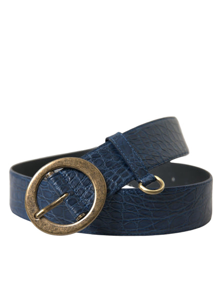 Dolce & Gabbana Blue Leather Gold Oval Buckle Wide Belt - Ellie Belle