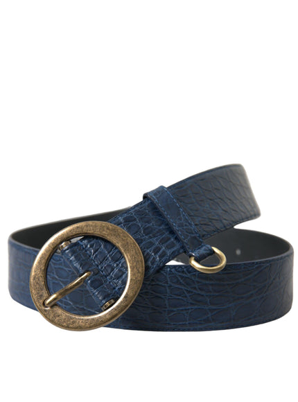 Dolce & Gabbana Blue Leather Gold Oval Buckle Wide Belt - Ellie Belle