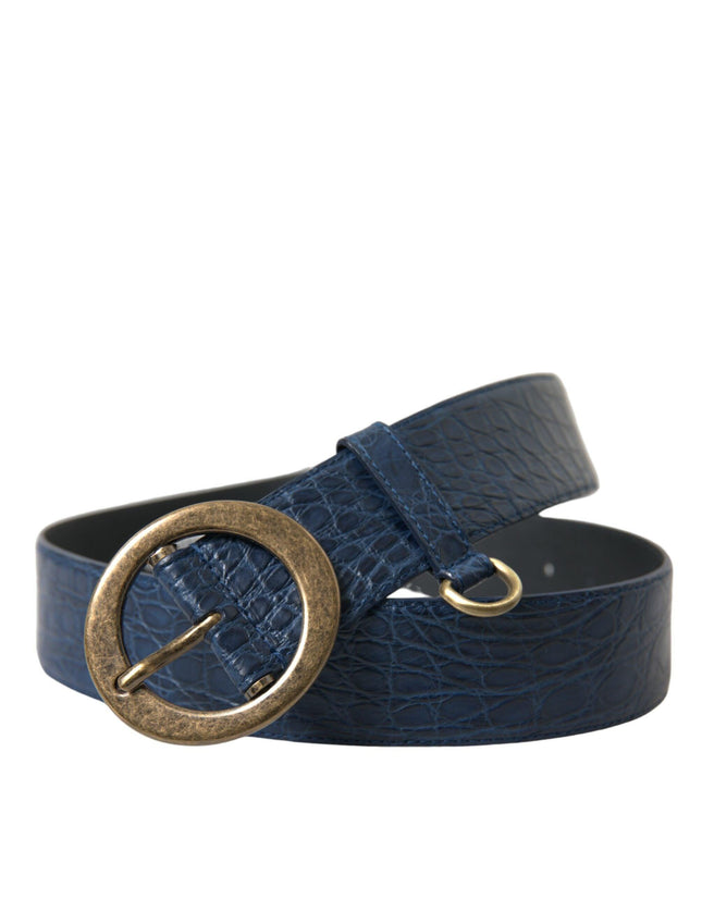 Dolce & Gabbana Blue Leather Gold Oval Buckle Wide Belt - Ellie Belle