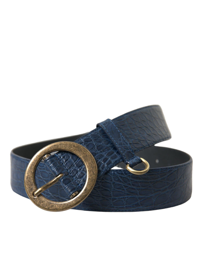 Dolce & Gabbana Blue Leather Gold Oval Buckle Wide Belt - Ellie Belle