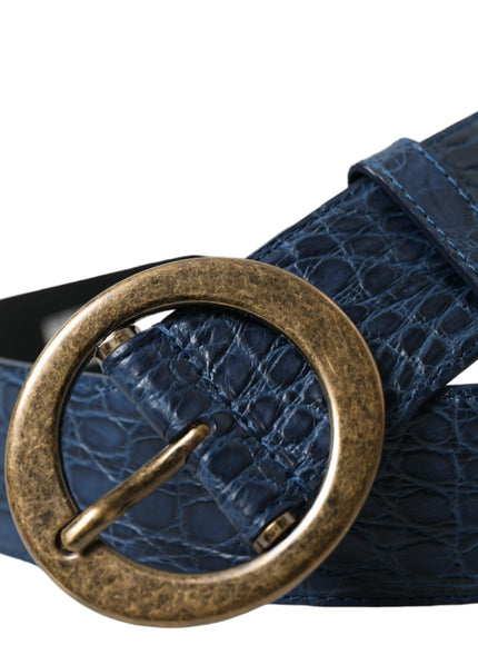 Dolce & Gabbana Blue Leather Gold Oval Buckle Wide Belt - Ellie Belle