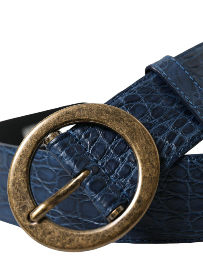 Dolce & Gabbana Blue Leather Gold Oval Buckle Wide Belt - Ellie Belle