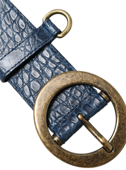 Dolce & Gabbana Blue Leather Gold Oval Buckle Wide Belt - Ellie Belle