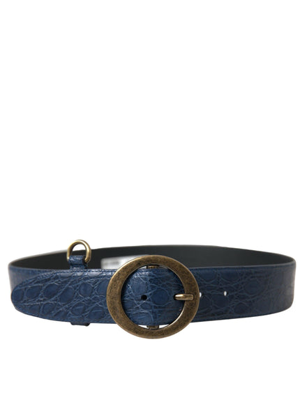 Dolce & Gabbana Blue Leather Gold Oval Buckle Wide Belt - Ellie Belle