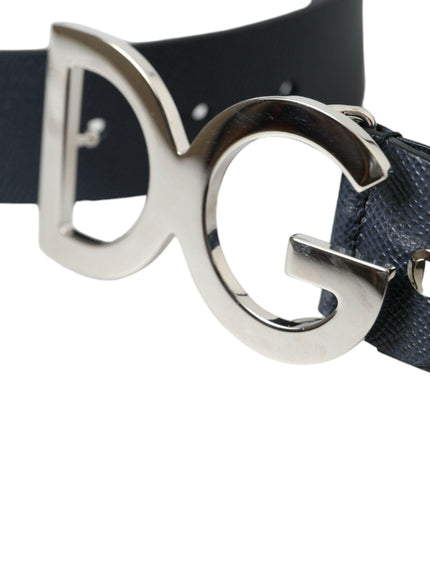 Dolce & Gabbana Blue Leather Silver Logo Metal Buckle Belt - Ellie Belle