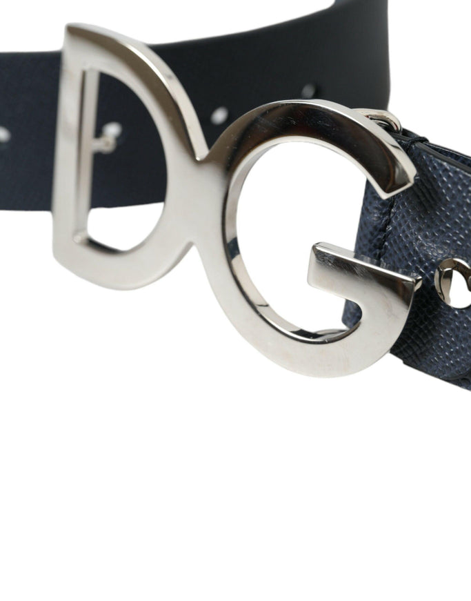 Dolce & Gabbana Blue Leather Silver Logo Metal Buckle Belt - Ellie Belle