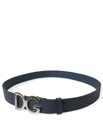 Dolce & Gabbana Blue Leather Silver Logo Metal Buckle Belt - Ellie Belle