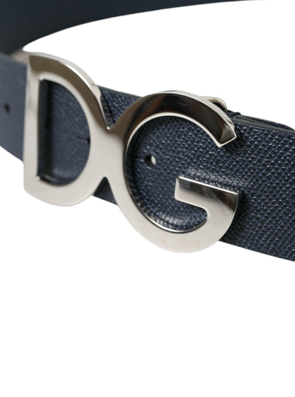 Dolce & Gabbana Blue Leather Silver Logo Metal Buckle Belt - Ellie Belle