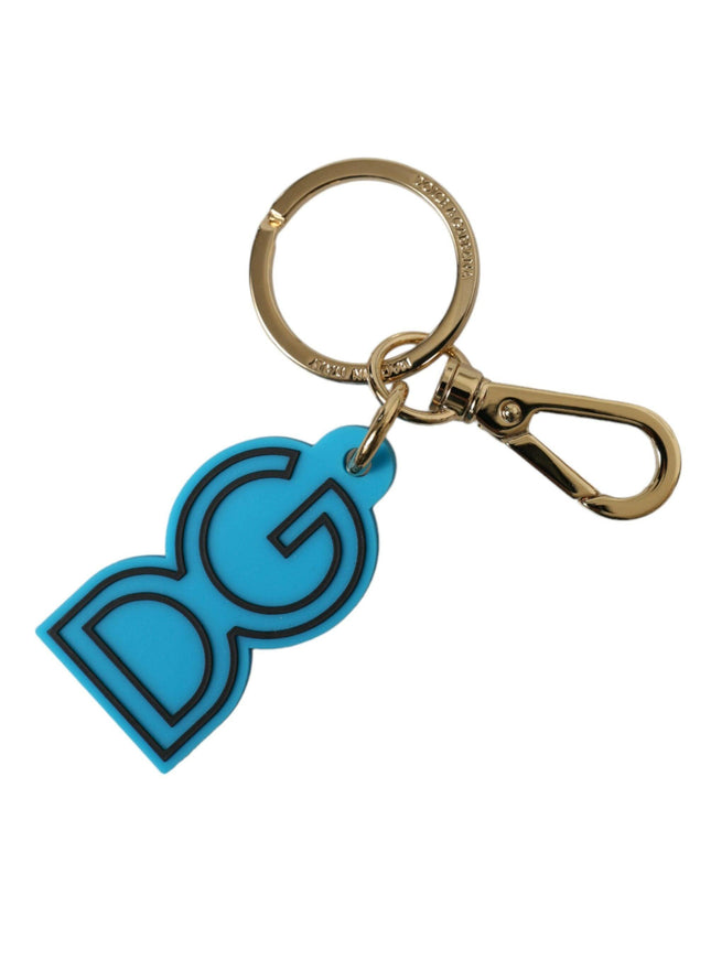 Dolce & Gabbana Blue Rubber Gold Tone Metal DG Logo Keyring Keychain - Ellie Belle