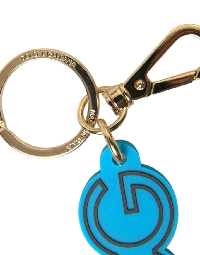 Dolce & Gabbana Blue Rubber Gold Tone Metal DG Logo Keyring Keychain - Ellie Belle