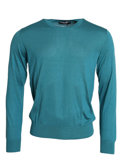 Dolce & Gabbana Blue Silk Crew Neck Pullover Sweater - Ellie Belle