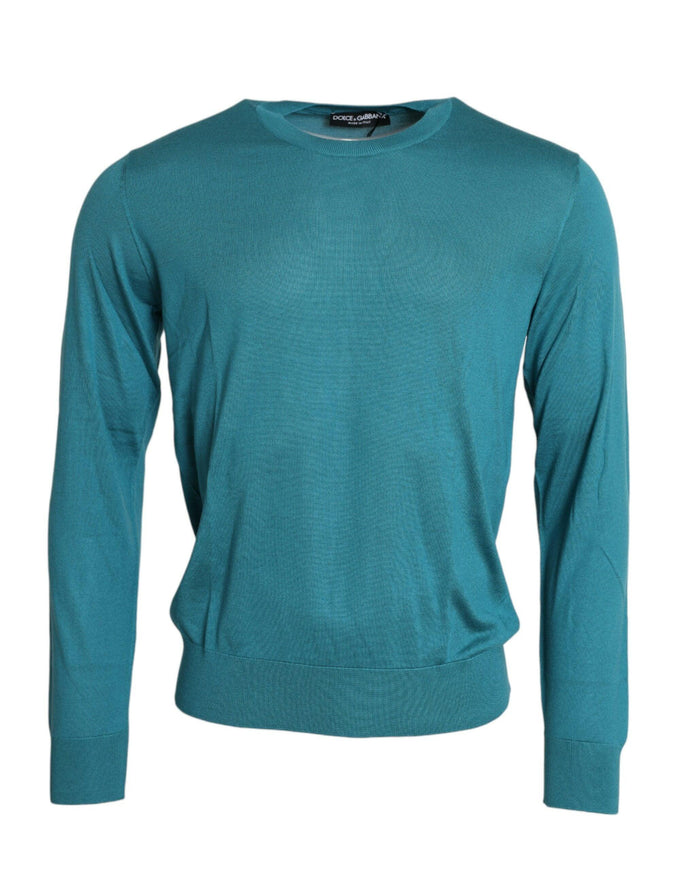 Dolce & Gabbana Blue Silk Crew Neck Pullover Sweater - Ellie Belle