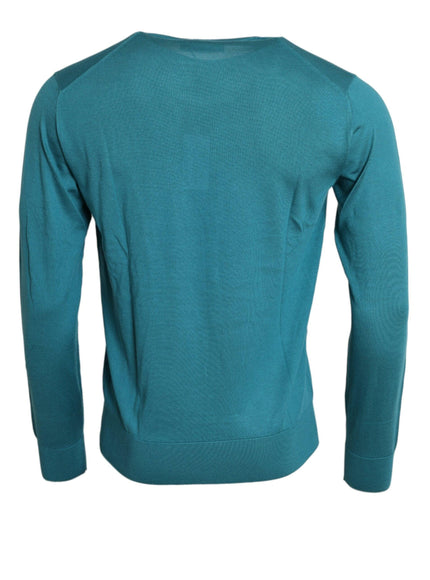 Dolce & Gabbana Blue Silk Crew Neck Pullover Sweater - Ellie Belle