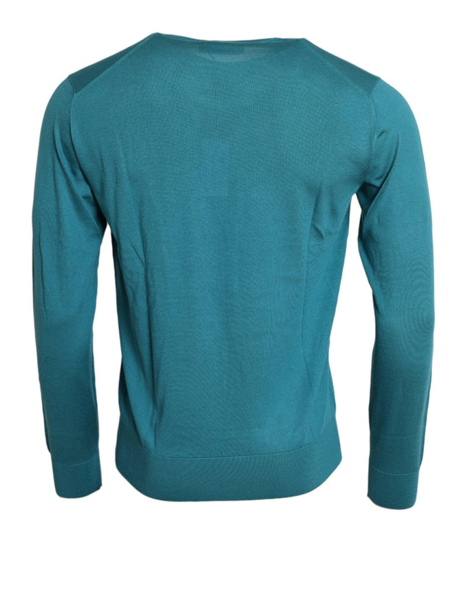 Dolce & Gabbana Blue Silk Crew Neck Pullover Sweater - Ellie Belle