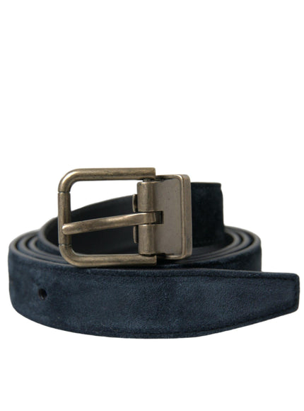 Dolce & Gabbana Blue Suede Leather Gold Metal Buckle Belt - Ellie Belle