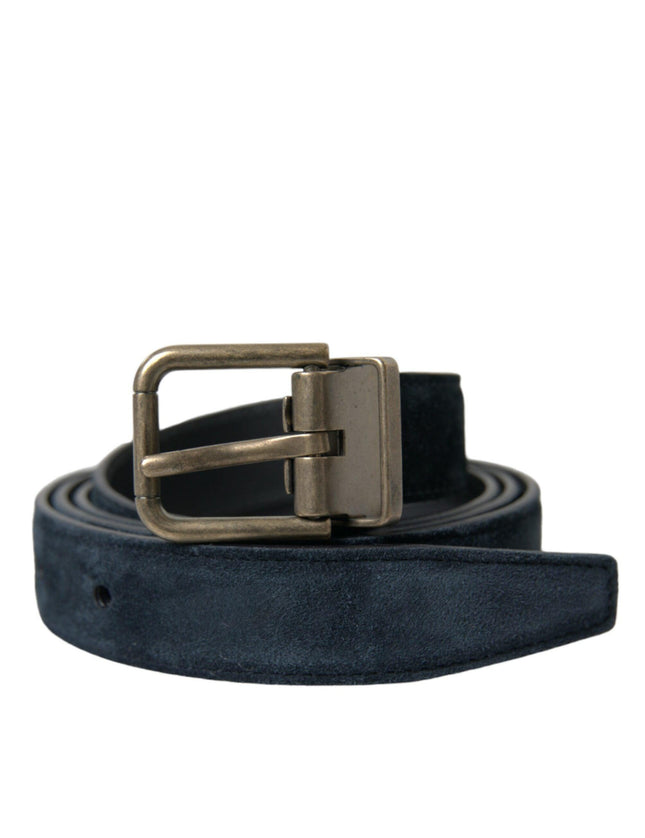 Dolce & Gabbana Blue Suede Leather Gold Metal Buckle Belt - Ellie Belle