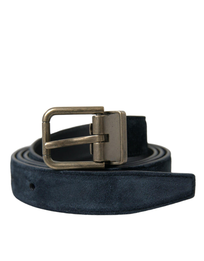 Dolce & Gabbana Blue Suede Leather Gold Metal Buckle Belt - Ellie Belle