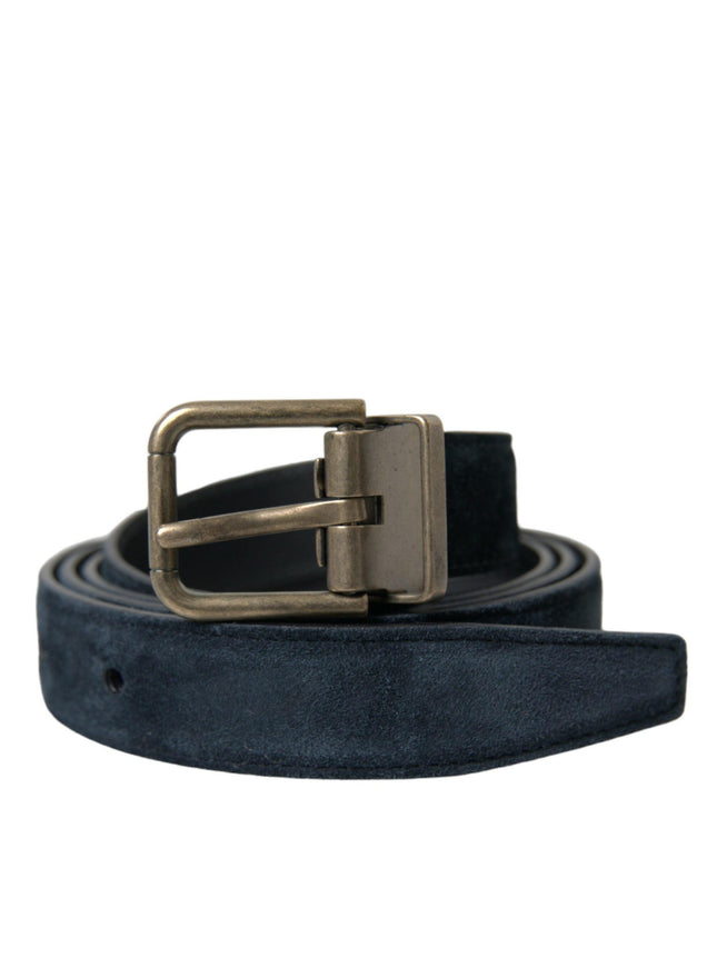 Dolce & Gabbana Blue Suede Leather Gold Metal Buckle Belt - Ellie Belle