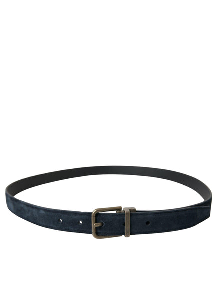 Dolce & Gabbana Blue Suede Leather Gold Metal Buckle Belt - Ellie Belle