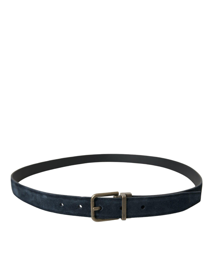 Dolce & Gabbana Blue Suede Leather Gold Metal Buckle Belt - Ellie Belle