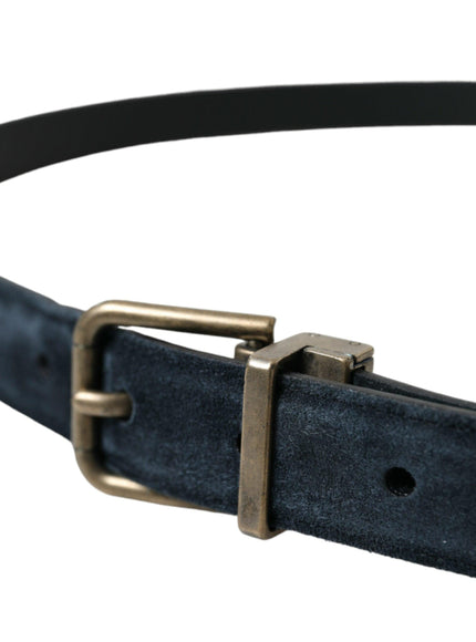 Dolce & Gabbana Blue Suede Leather Gold Metal Buckle Belt - Ellie Belle