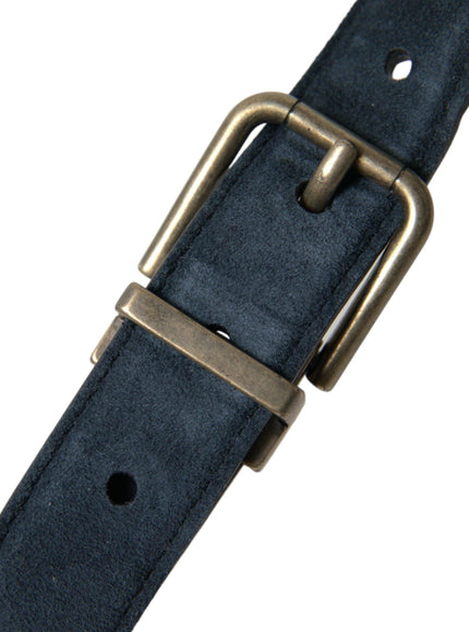 Dolce & Gabbana Blue Suede Leather Gold Metal Buckle Belt - Ellie Belle