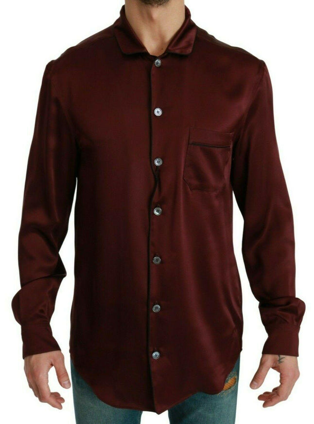 Dolce & Gabbana Bordeaux Silk Pajama-Inspired Shirt - Ellie Belle