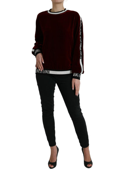 Dolce & Gabbana Bordeaux Velvet Round Neck Pullover Sweater - Ellie Belle