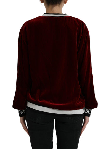 Dolce & Gabbana Bordeaux Velvet Round Neck Pullover Sweater - Ellie Belle