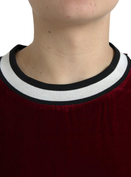 Dolce & Gabbana Bordeaux Velvet Round Neck Pullover Sweater - Ellie Belle