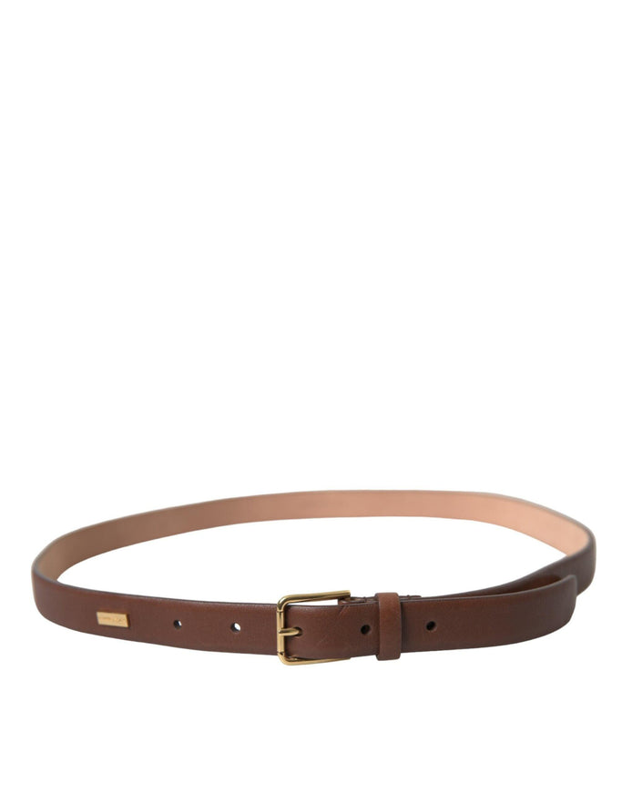 Dolce & Gabbana Brown Calf Leather Gold Metal Buckle Belt - Ellie Belle