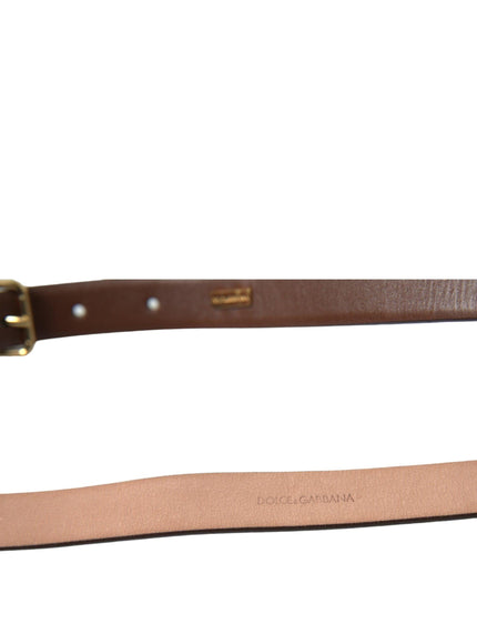 Dolce & Gabbana Brown Calf Leather Gold Metal Buckle Belt - Ellie Belle