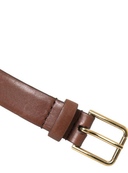 Dolce & Gabbana Brown Calf Leather Gold Metal Buckle Belt - Ellie Belle