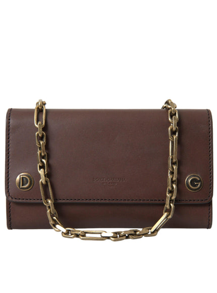 Dolce & Gabbana Brown Calf Leather Logo Embossed Shoulder Bags - Ellie Belle