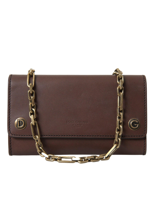 Dolce & Gabbana Brown Calf Leather Logo Embossed Shoulder Bags - Ellie Belle